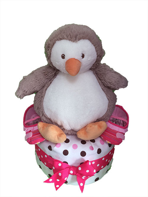 Girl Penguin Baby Gift 1 Tier Diaper Cake 